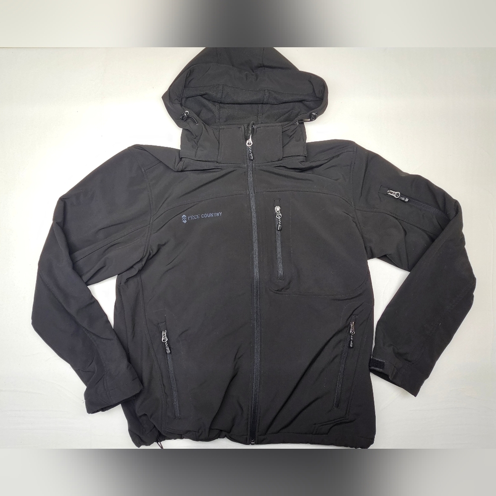 Free Country Black Jacket Hooded Softshell Full Zip Mens‎ Medium